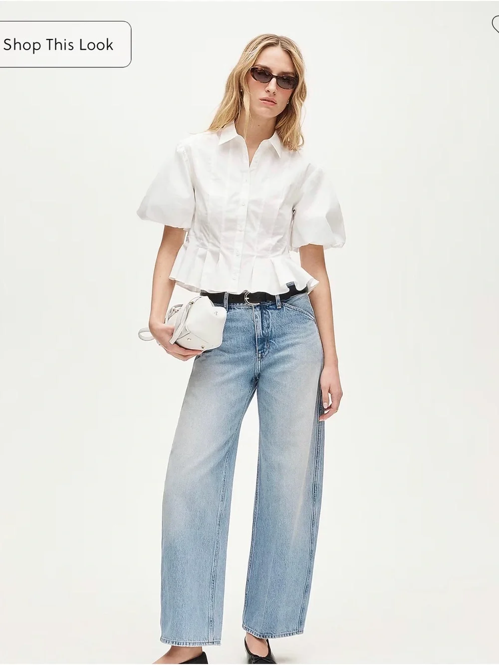 Puff-sleeve button-up shirt